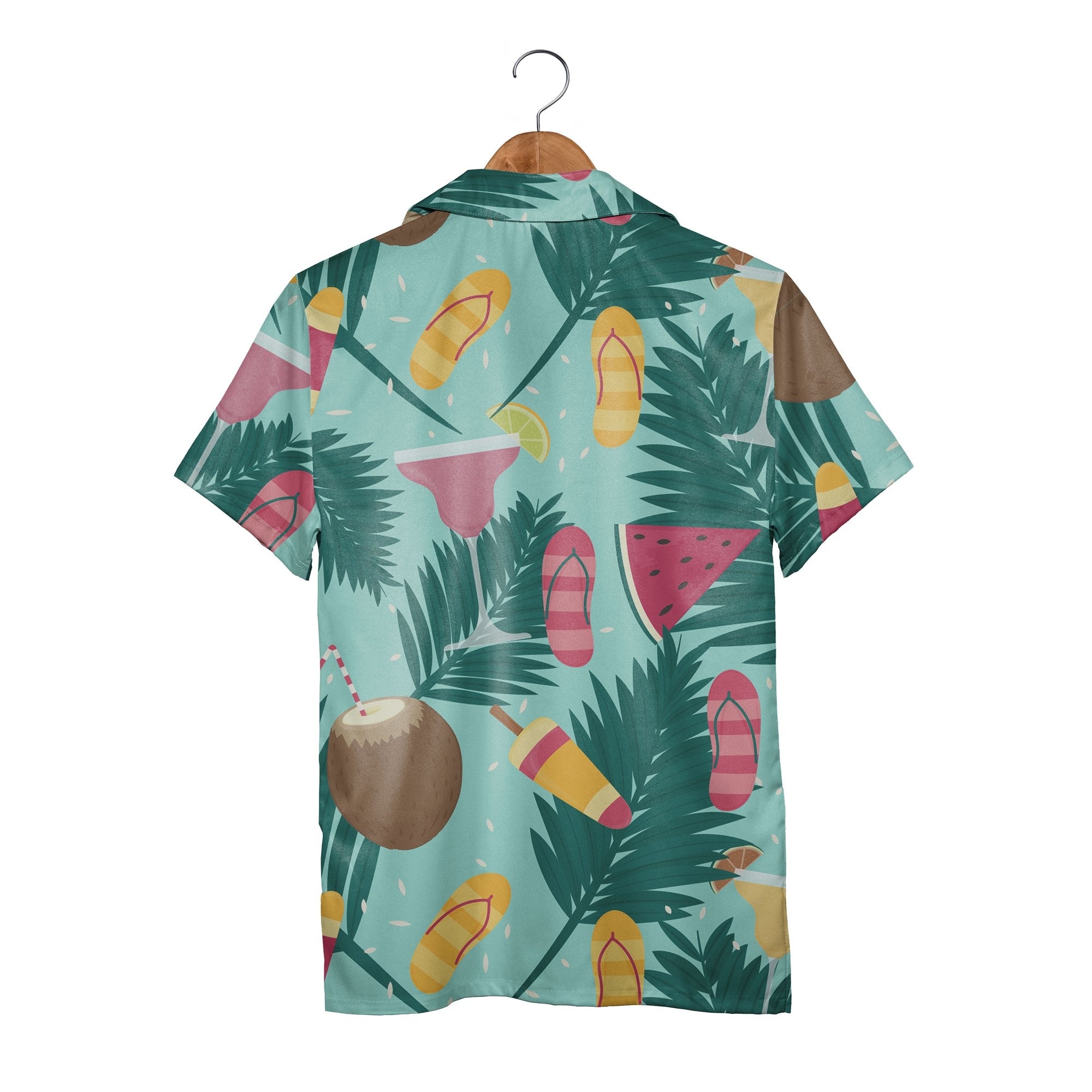 Mint Green Watercolor Coconut Face Hawaiian Shirt with Plumeria Flowers