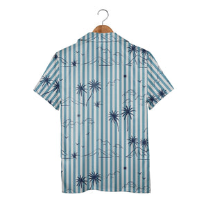 Modern Tropical Hawaiian Shirt on Black White Horizontal Stripes