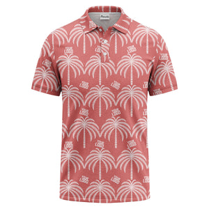 monochrome palm tree logo repeat hawaiian graphic polo shirt