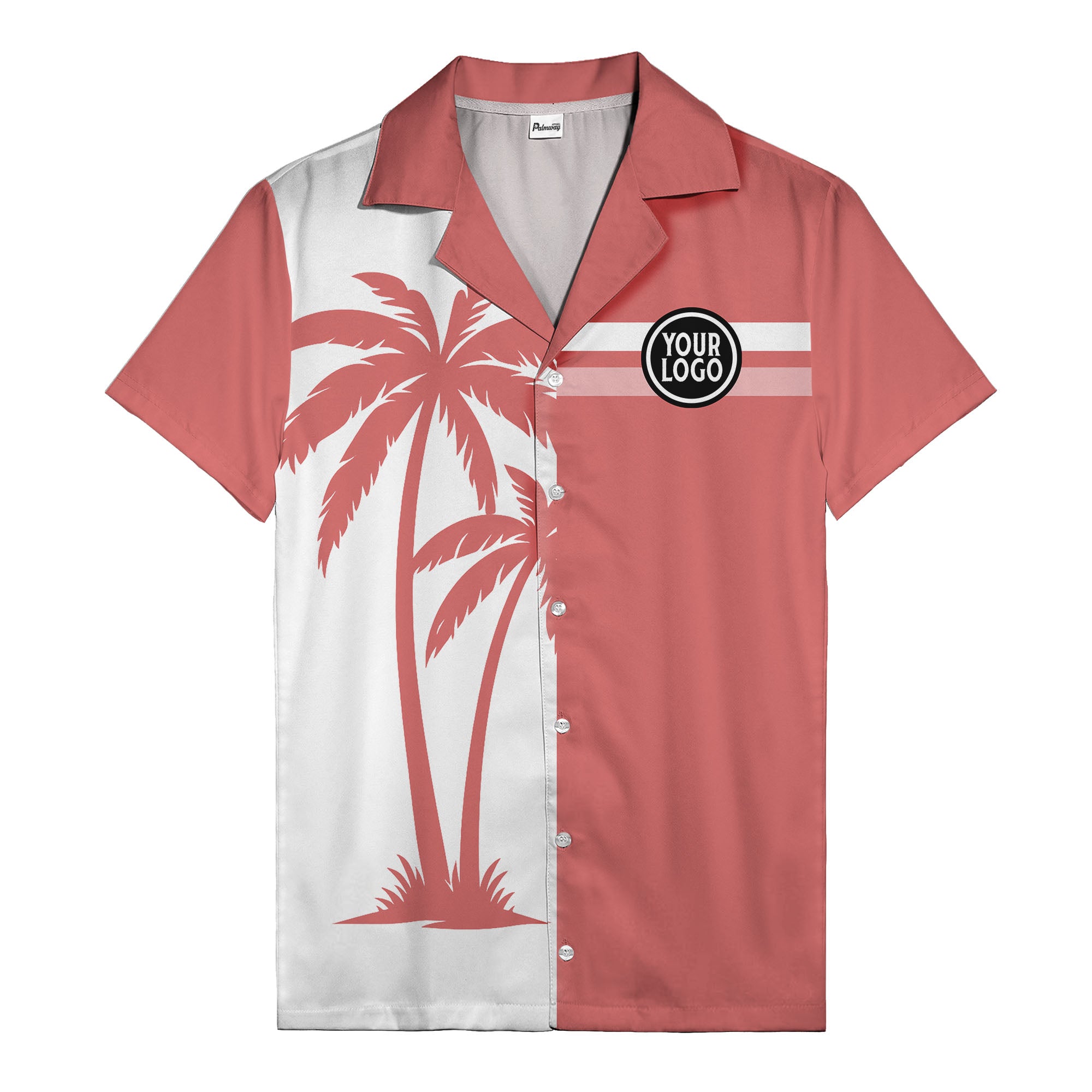 monochrome palm tree silhouette & stripe hawaiian shirt for men