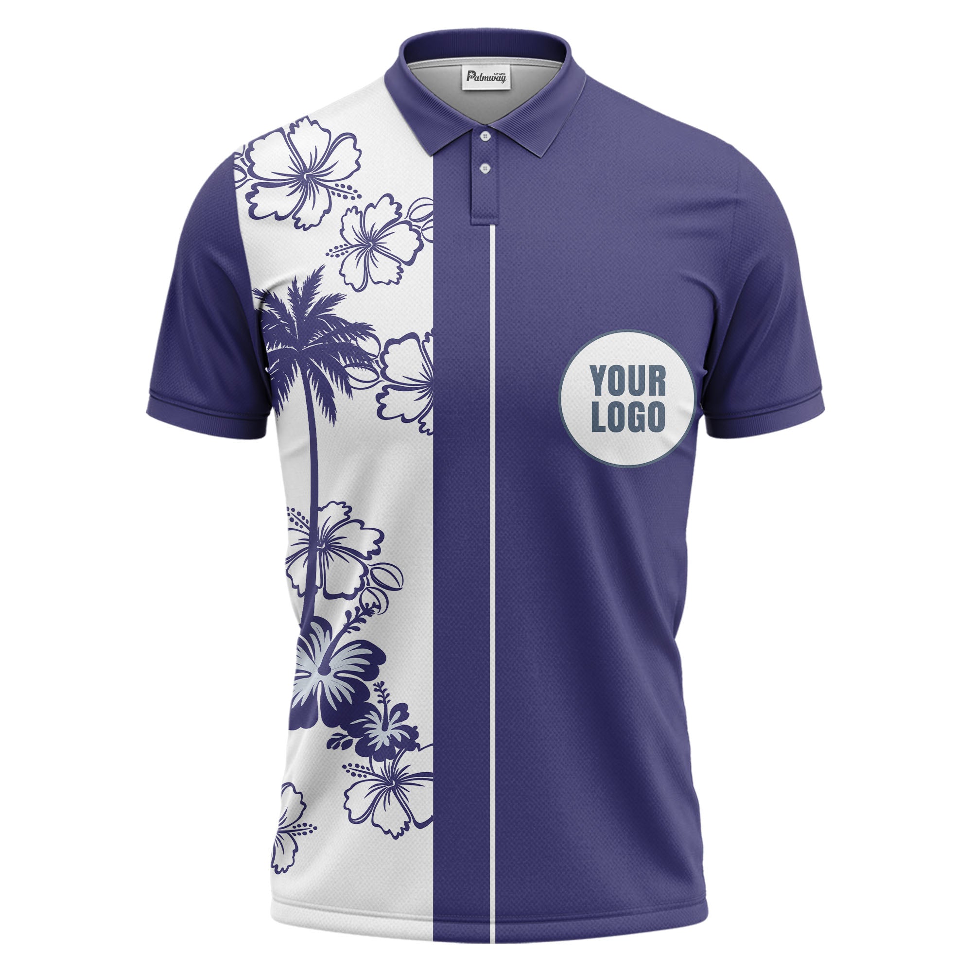 monochrome palm trees & hibiscus hawaiian design polo shirt for men