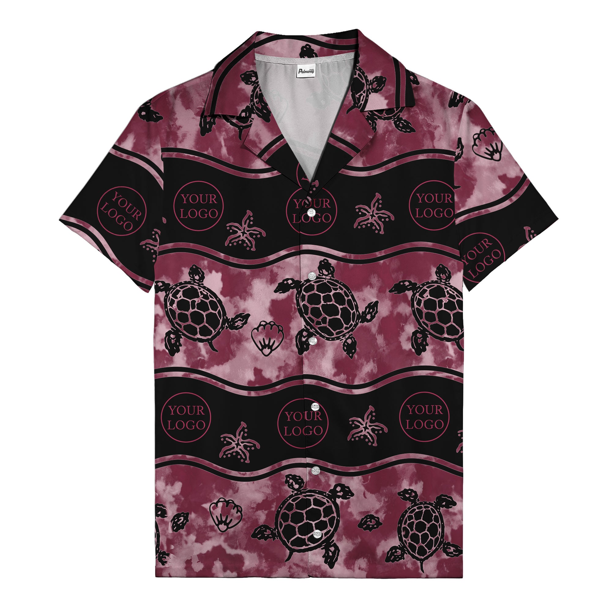 monochrome sea turtles & starfish repeat pattern hawaiian shirt for men