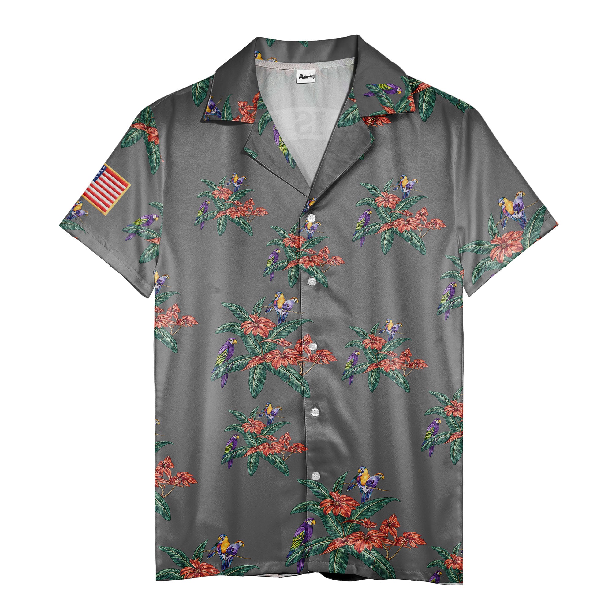 motorcycle parrot tropical hawaiian shirt, hibiscus floral aloha button down shirt