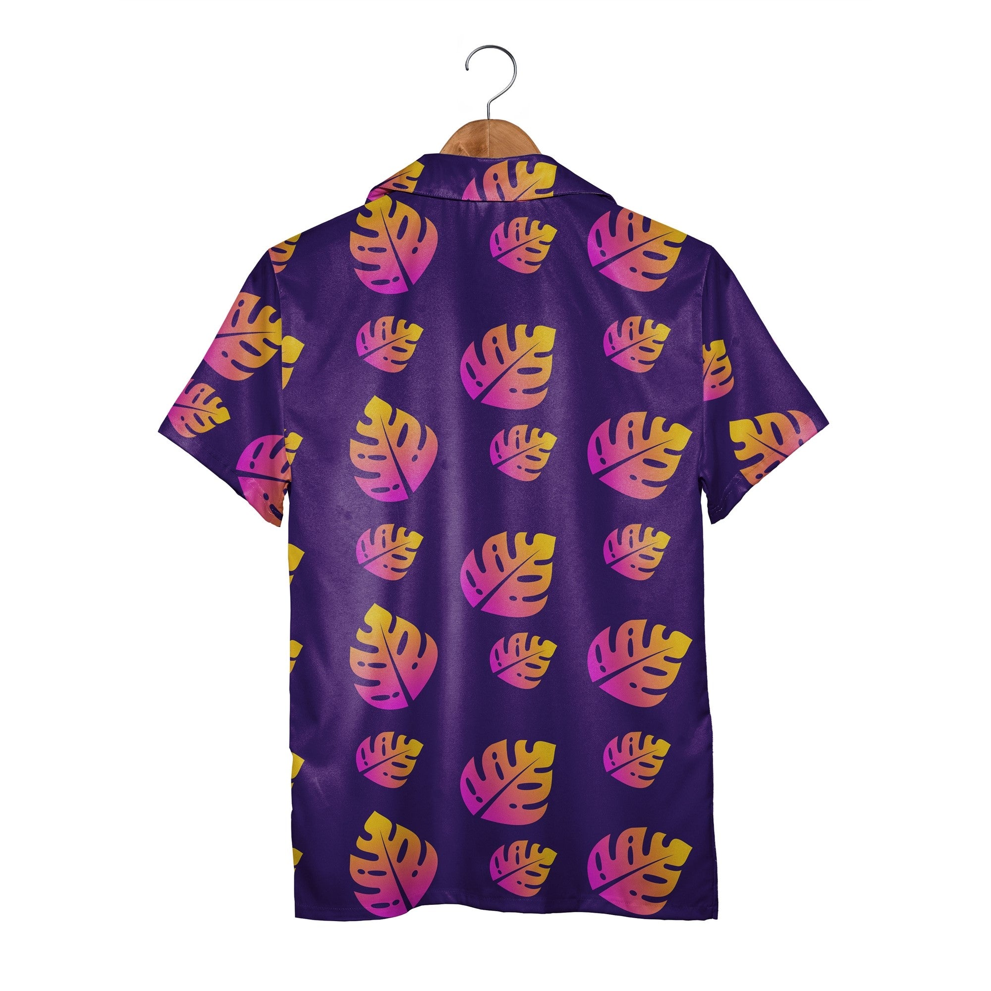 Neon Gradient Hawaiian Shirt with Electric Monstera Leaves