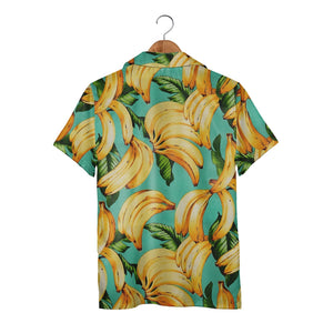 Painted Banana Hawaiian Shirt with Lush Leaves on Bright Teal