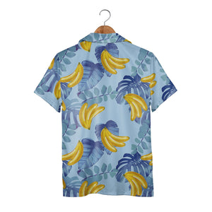 Painterly Banana Bunch Hawaiian Shirt with Tropical Leaves on Blue