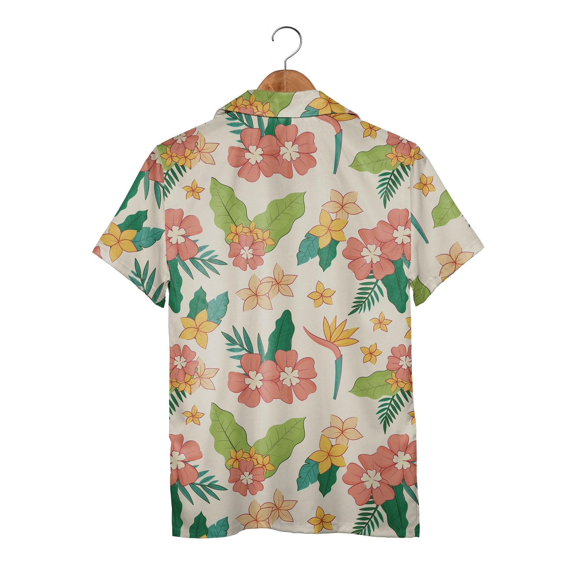 Pale Beige Bird of Paradise Hawaiian Shirt with Plumeria and Banana Leaves
