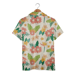 Pale Beige Bird of Paradise Hawaiian Shirt with Plumeria and Banana Leaves