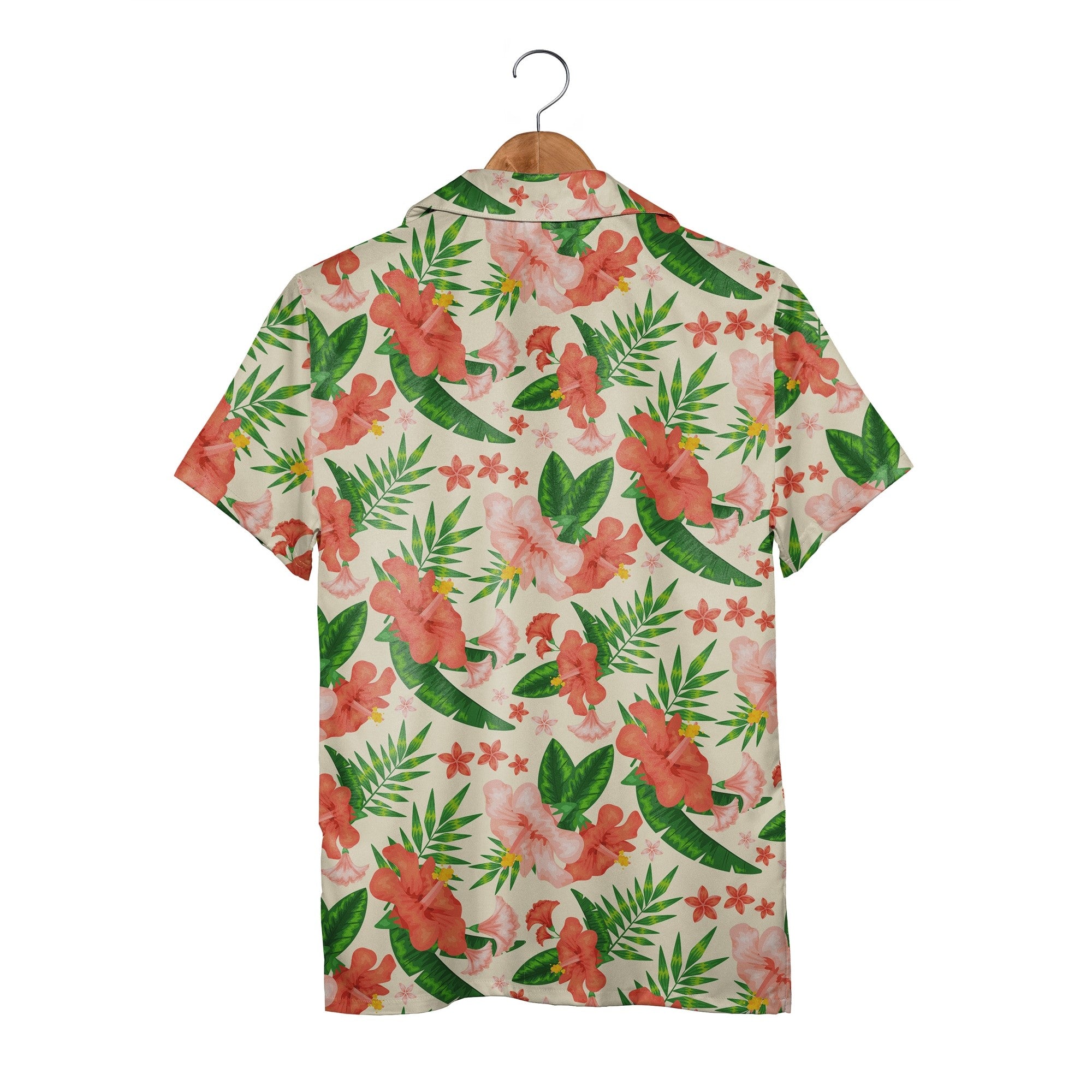 Pale Cream Bell Flower Hibiscus Hawaiian Shirt with Banana and Palm Fronds