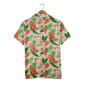 Pale Cream Bell Flower Hibiscus Hawaiian Shirt with Banana and Palm Fronds