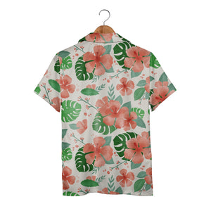 Pale Cream Pink Lily Hawaiian Shirt with Plumeria Monstera and Banana Leaves