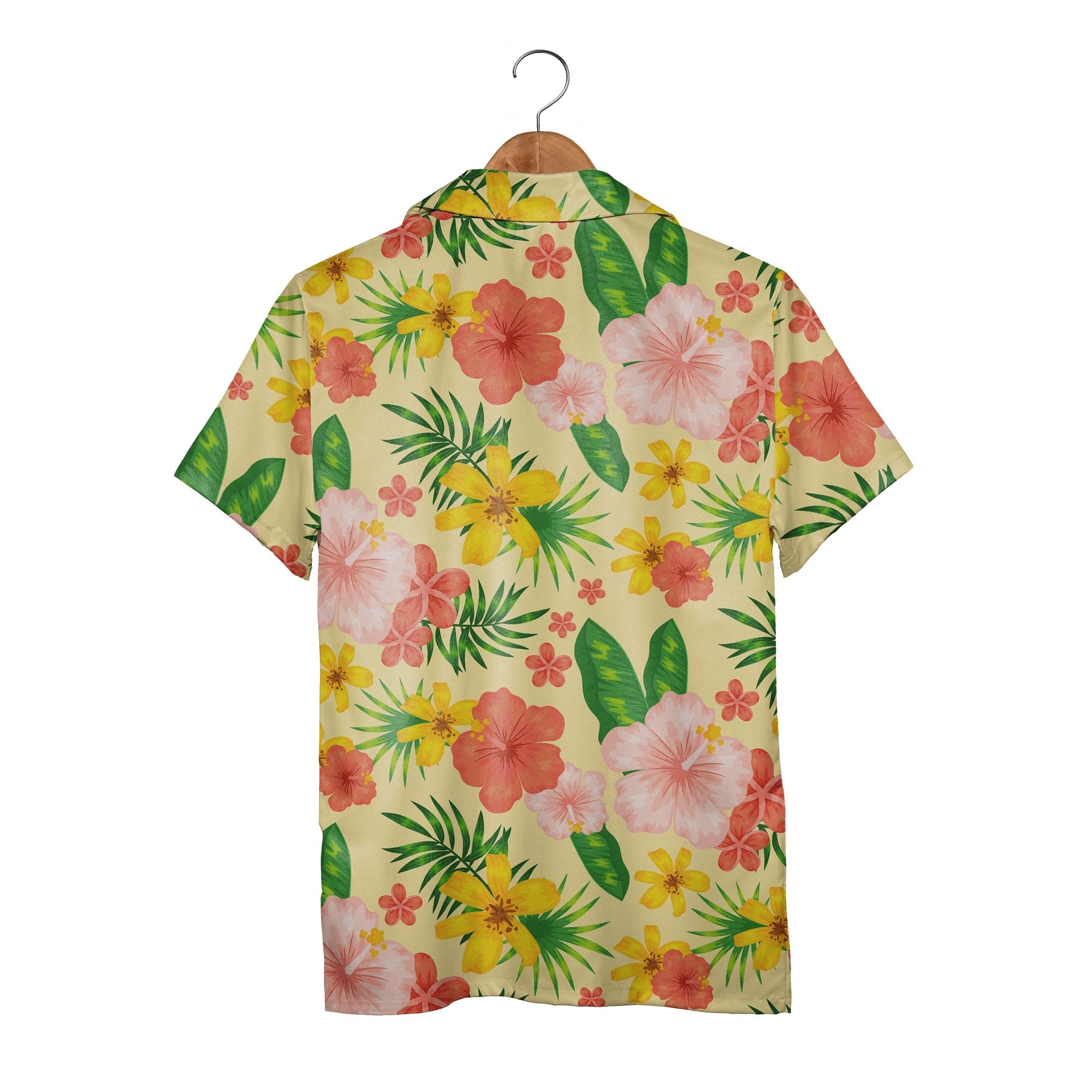 Pale Cream Tropical Lily Hawaiian Shirt with Red Yellow Blooms and Monstera