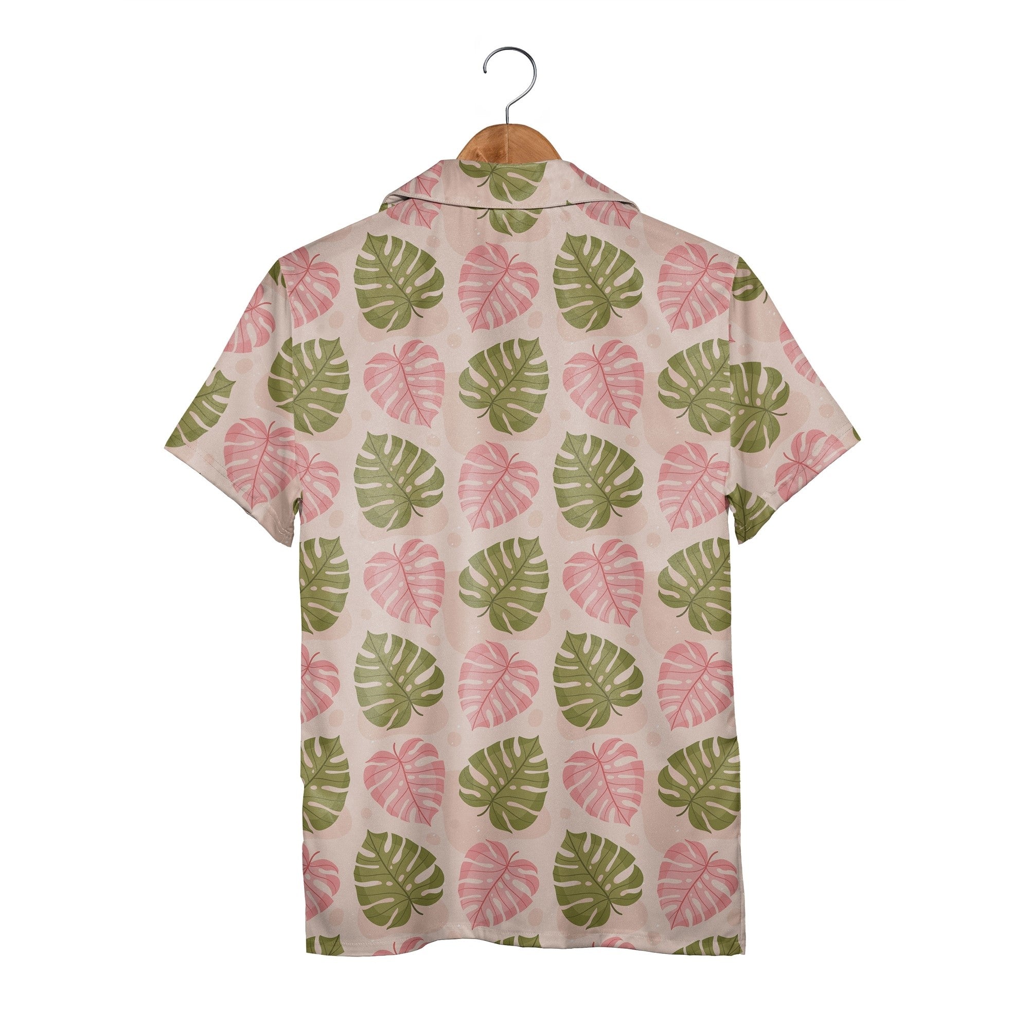 Pale Peach Pink Green Monstera Hawaiian Shirt with Speckled Modern Texture