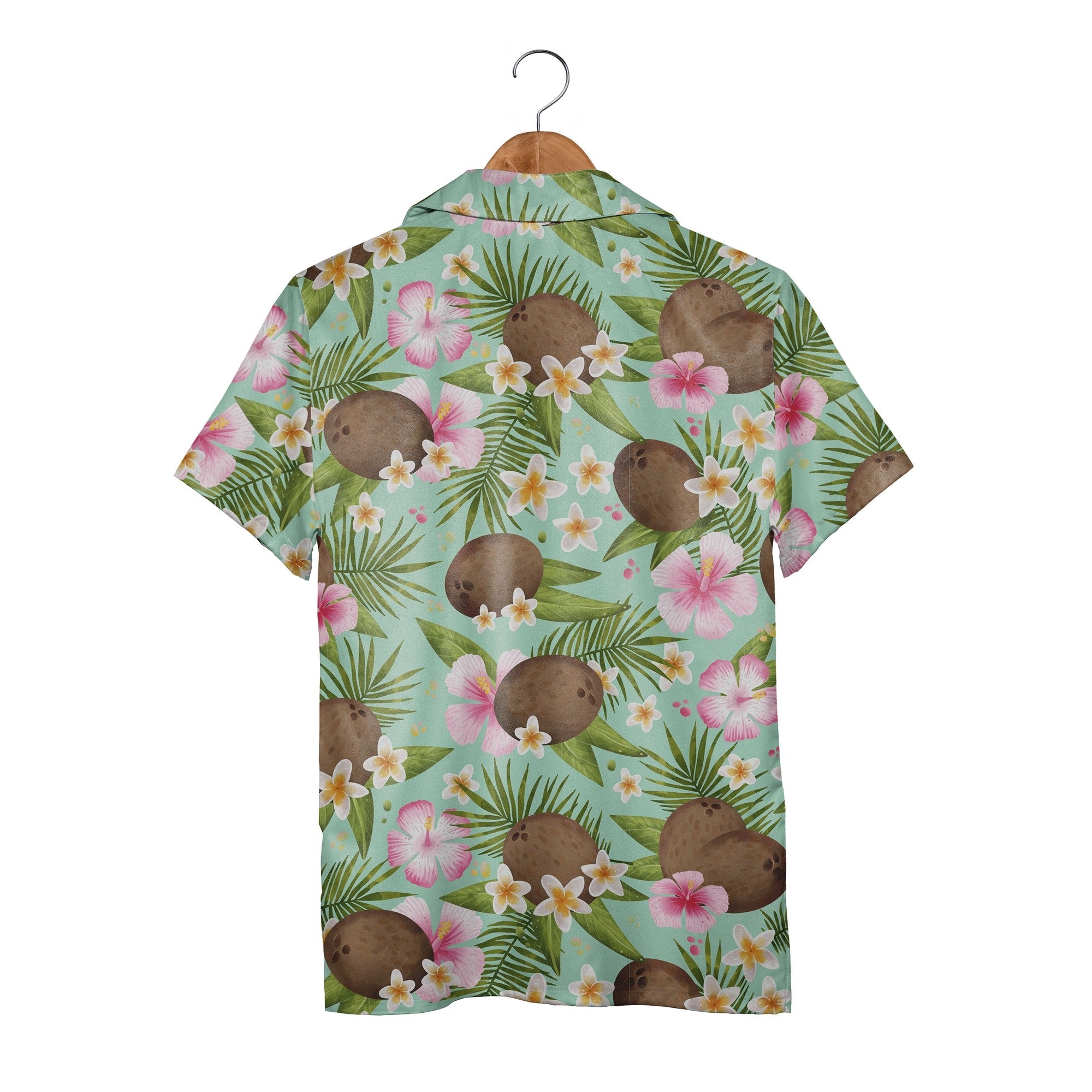Pale Pink Coconut Cherry Hawaiian Shirt with Banana Leaves and Hibiscus