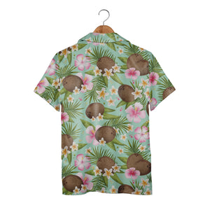 Pale Pink Coconut Cherry Hawaiian Shirt with Banana Leaves and Hibiscus