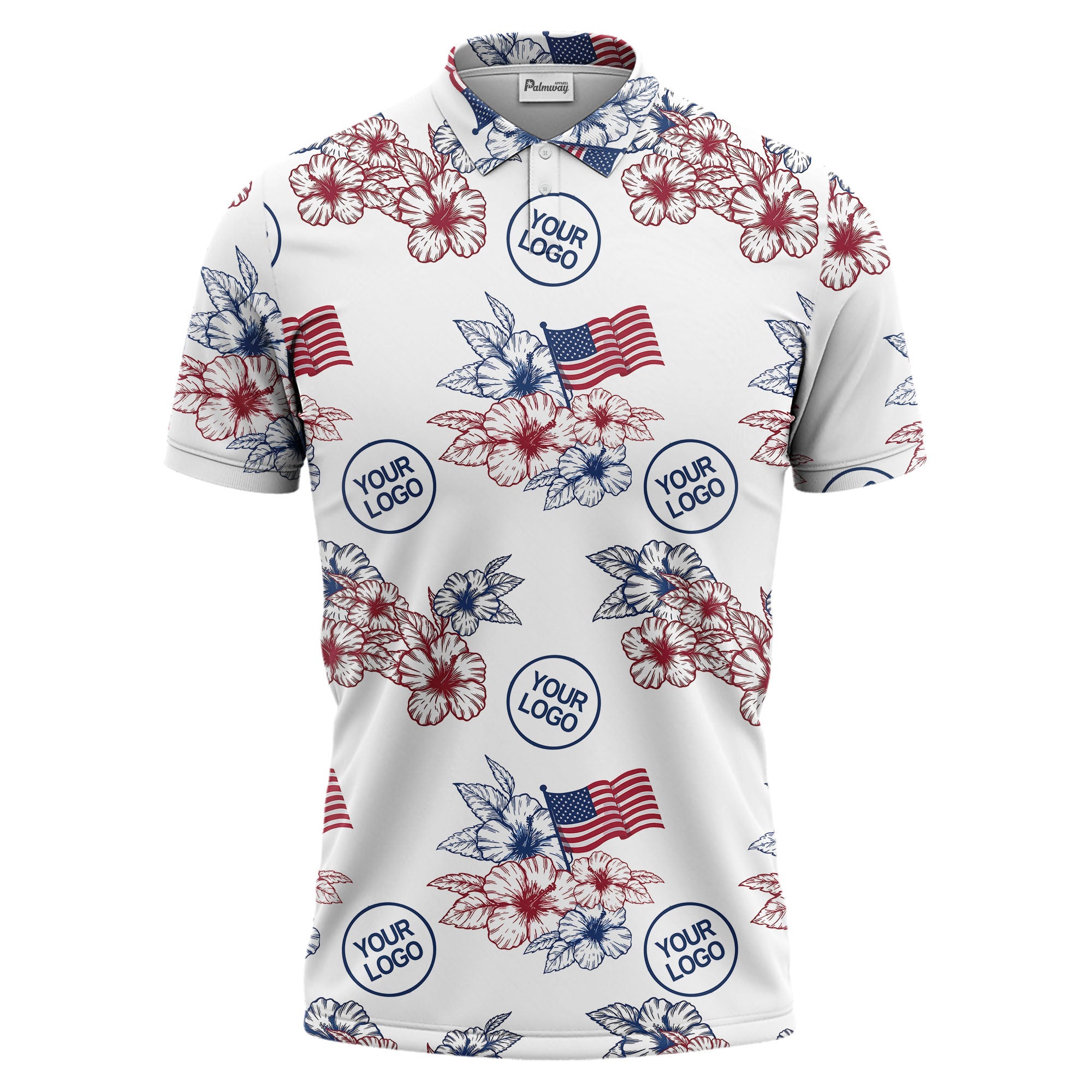 patriotic american flag & hibiscus polo shirt | custom color tropical print