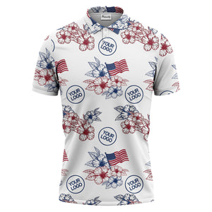 patriotic american flag & hibiscus polo shirt | custom color tropical print