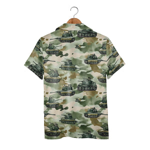 Patriotic Army Tank & Soldiers Hawaiian Shirt – Camo Military Design