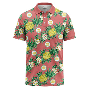 pineapple plumeria repeat pattern black polo shirt for men