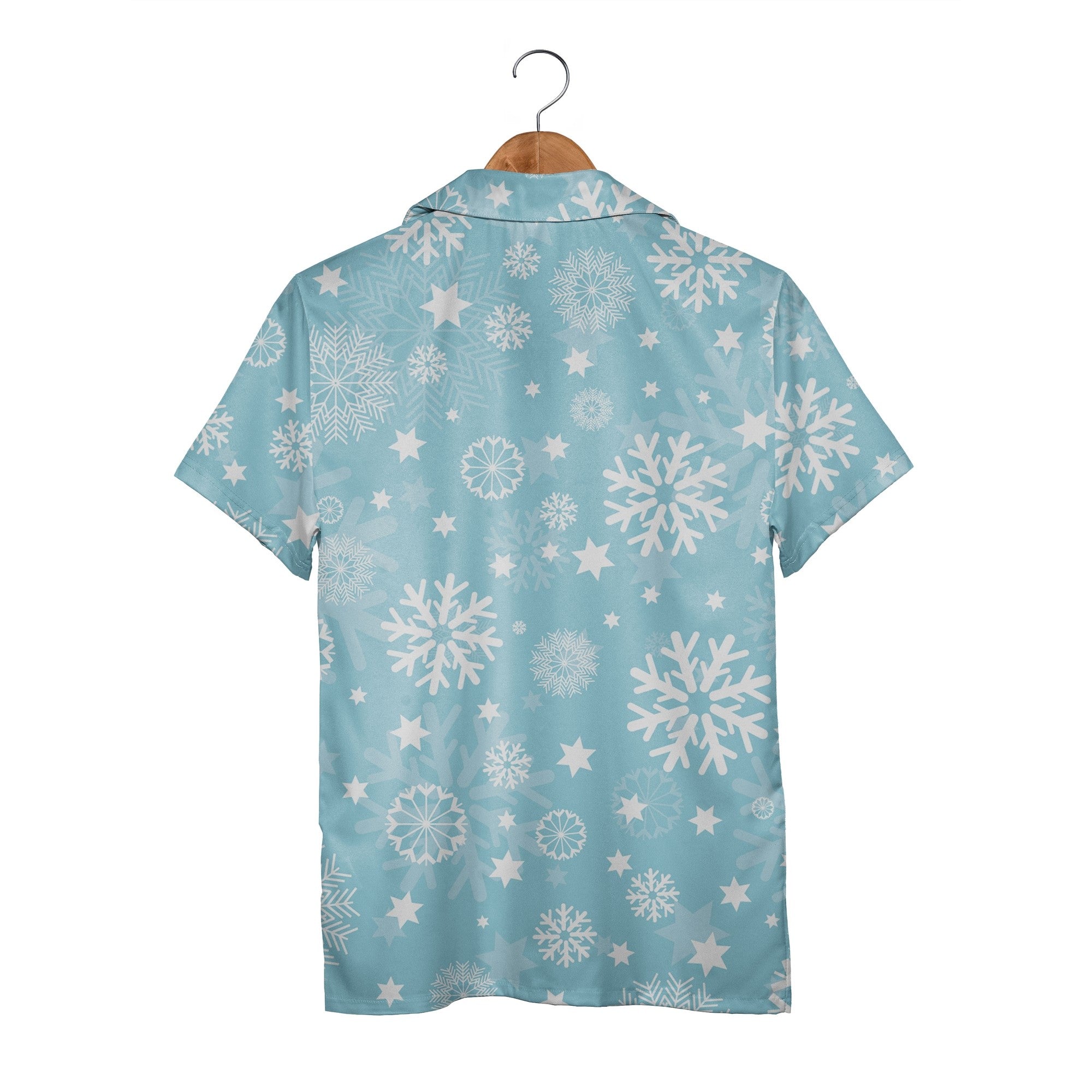 Powder Blue Intricate Snowflake Hawaiian Shirt with Scattered Stars