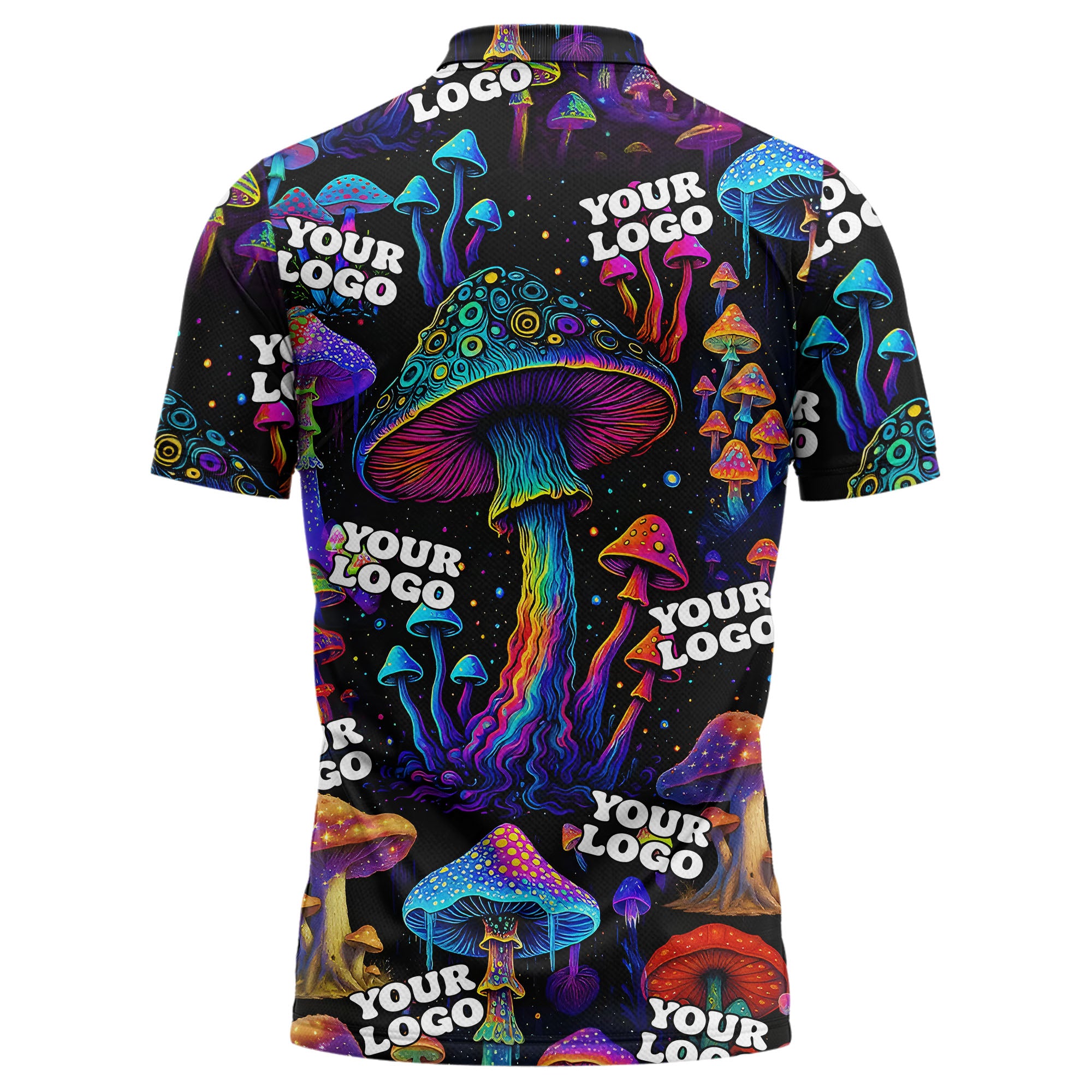 psychedelic mushroom forest cosmic stars all over print polo shirt