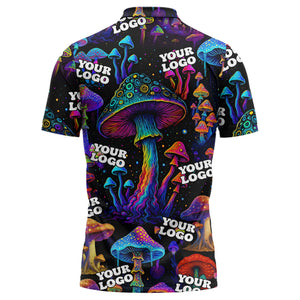 psychedelic mushroom forest cosmic stars all over print polo shirt