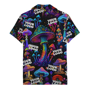 psychedelic neon mushroom forest hawaiian shirt for men