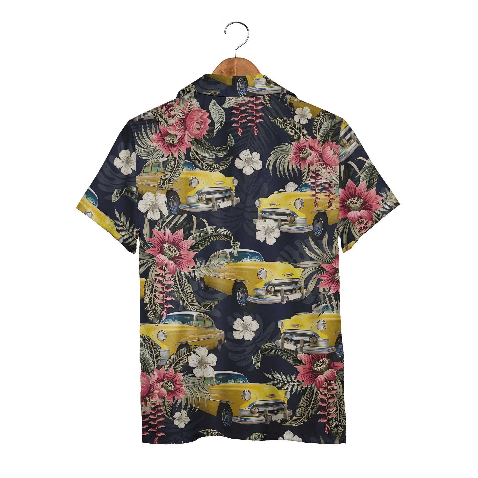 Retro Classic Cars & Hibiscus Tropical Hawaiian Aloha Shirt For Men Hawaiian Shirt