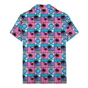 retro pink flamingos & palm trees 1980s hawaiian shirt