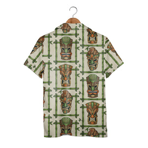 Retro Tiki Mask Hawaiian Shirt with Bamboo Frames on Cream
