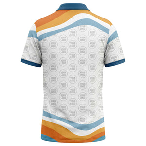 retro wavy stripes & custom logo repeat navy polo shirt