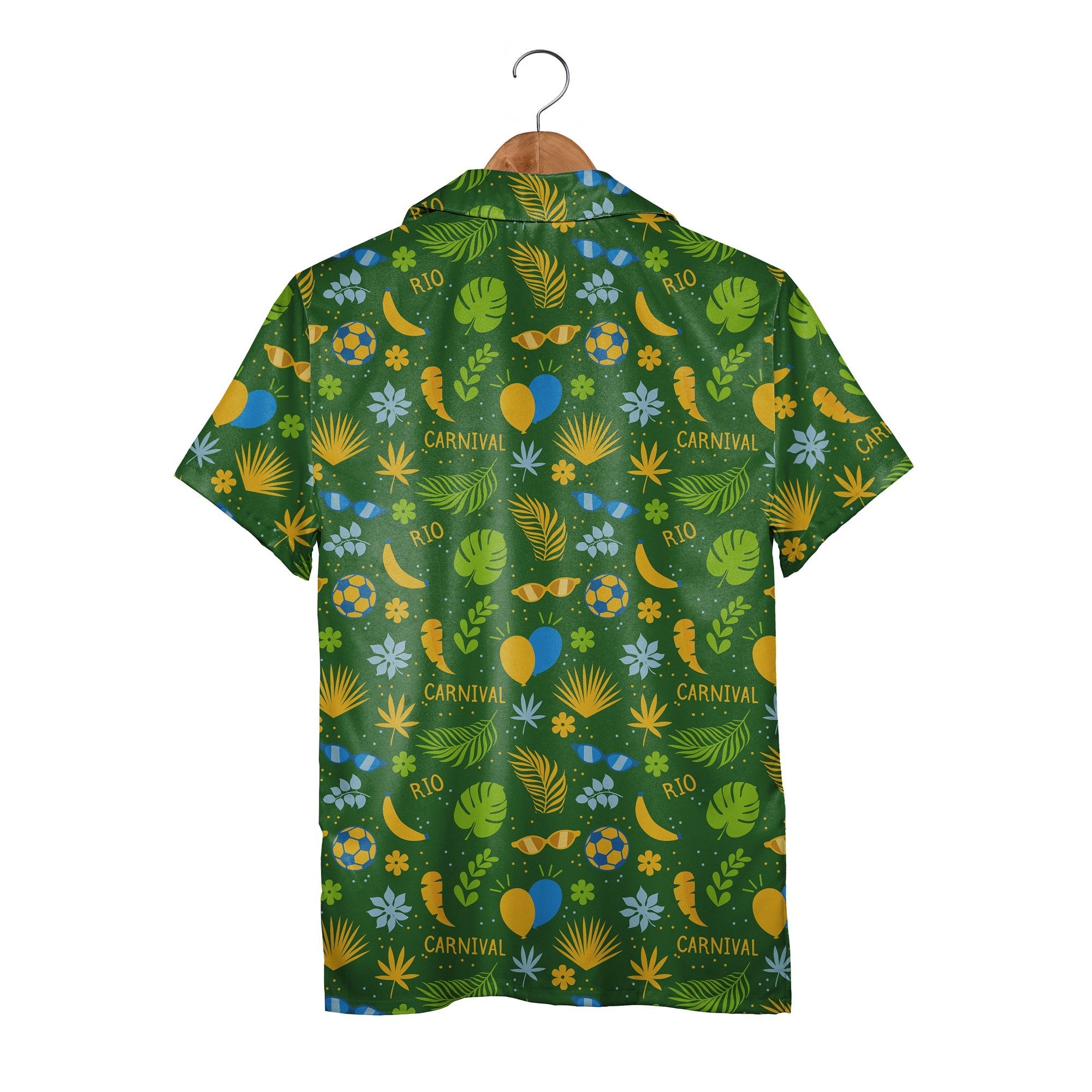 Rio Carnival Celebration Hawaiian Shirt with Soccer and Palm Confetti