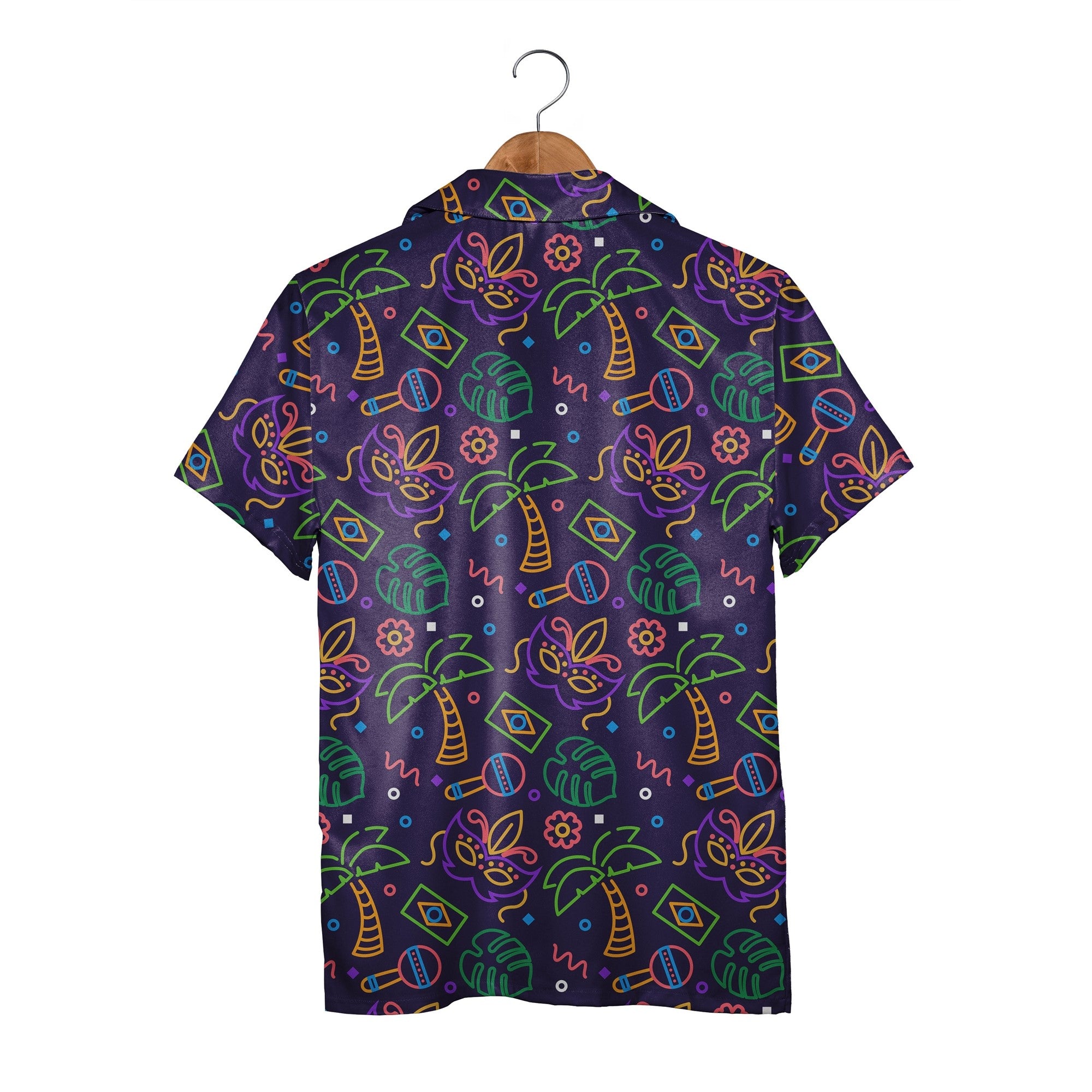 Rio Carnival Hawaiian Shirt Featuring Palm Trees Maracas and Brazil Flag Motifs