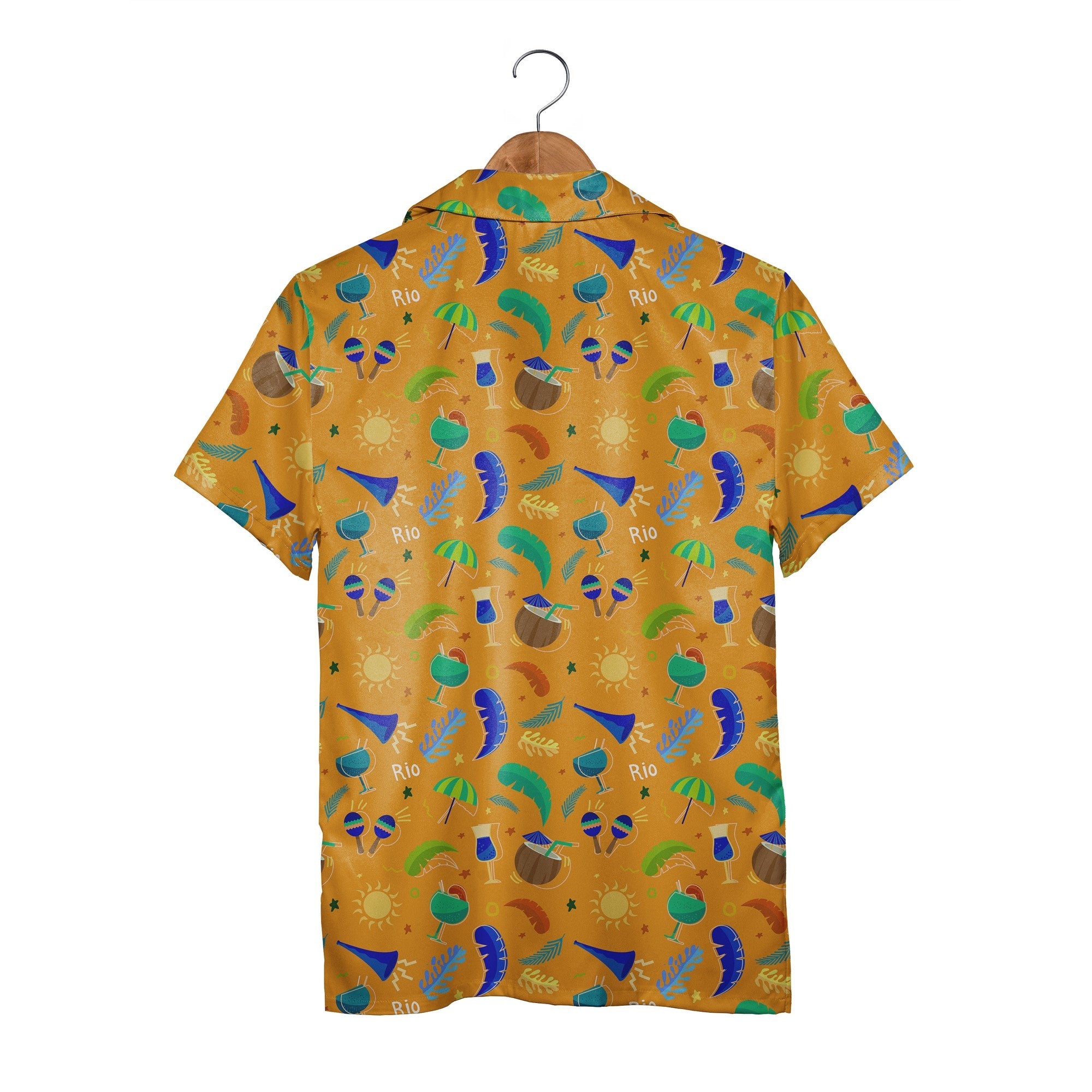 Rio Festival Hawaiian Shirt with Feathers and Maracas