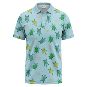 sea turtle repeat black teal golf polo shirt for men
