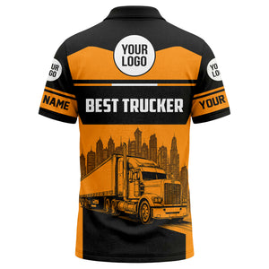 semi-truck cityscape graphic polo shirt for trucker pride