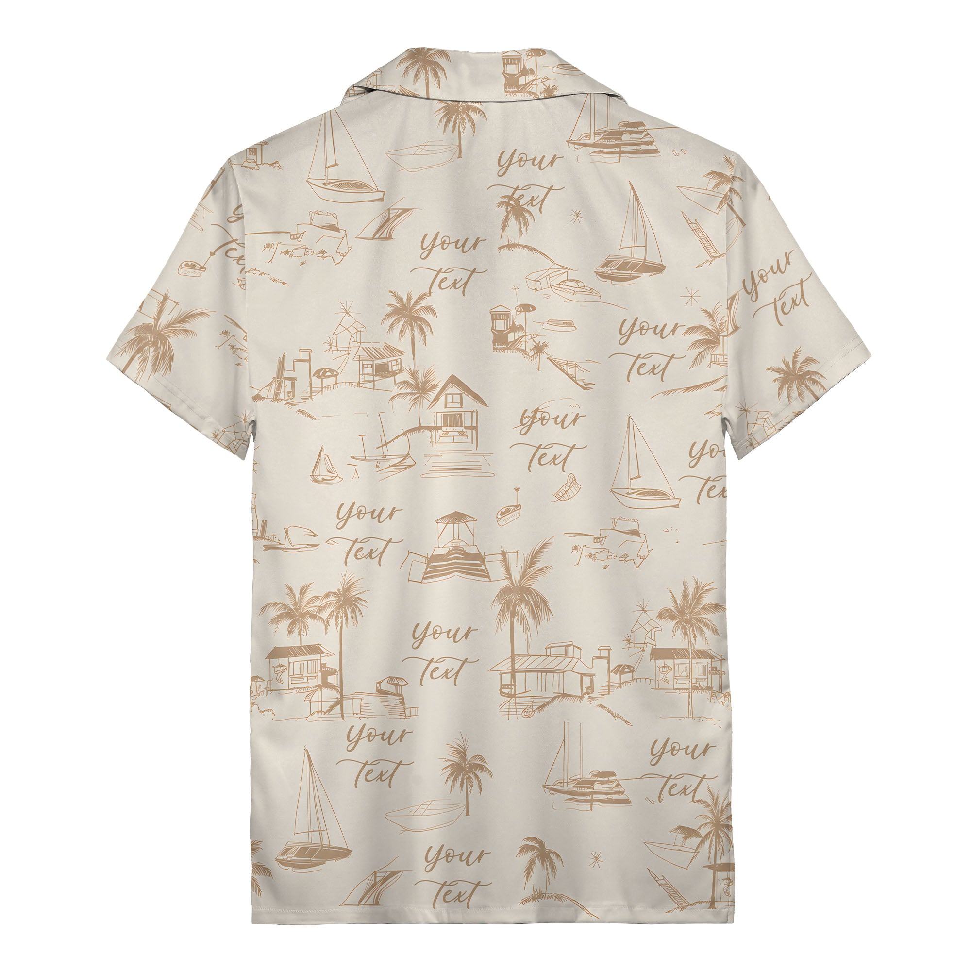 sketch illustrated palm trees & sailboats beach houses hawaiian shirt