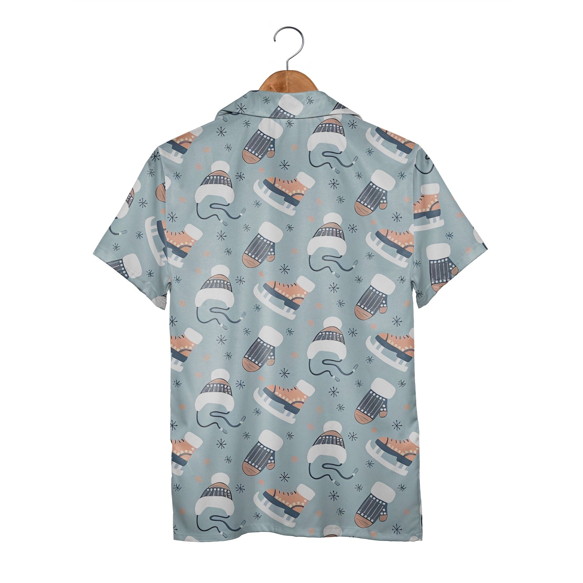 Sky Blue Winter Accessories Hawaiian Shirt with Ice Skates Pattern