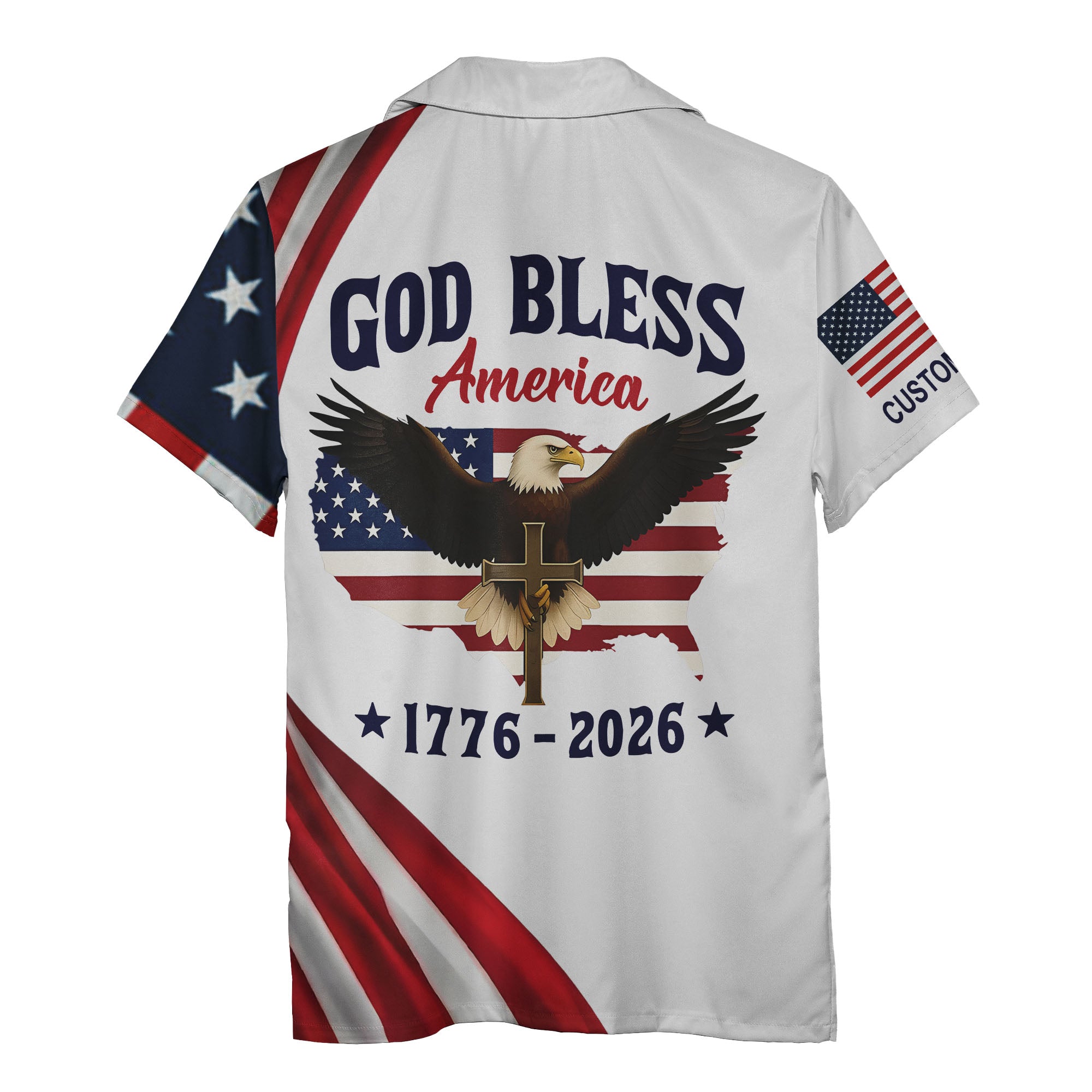 Soaring Bald Eagle Splatter Stars & Stripes Aloha Button Down Shirt Hawaiian Shirt