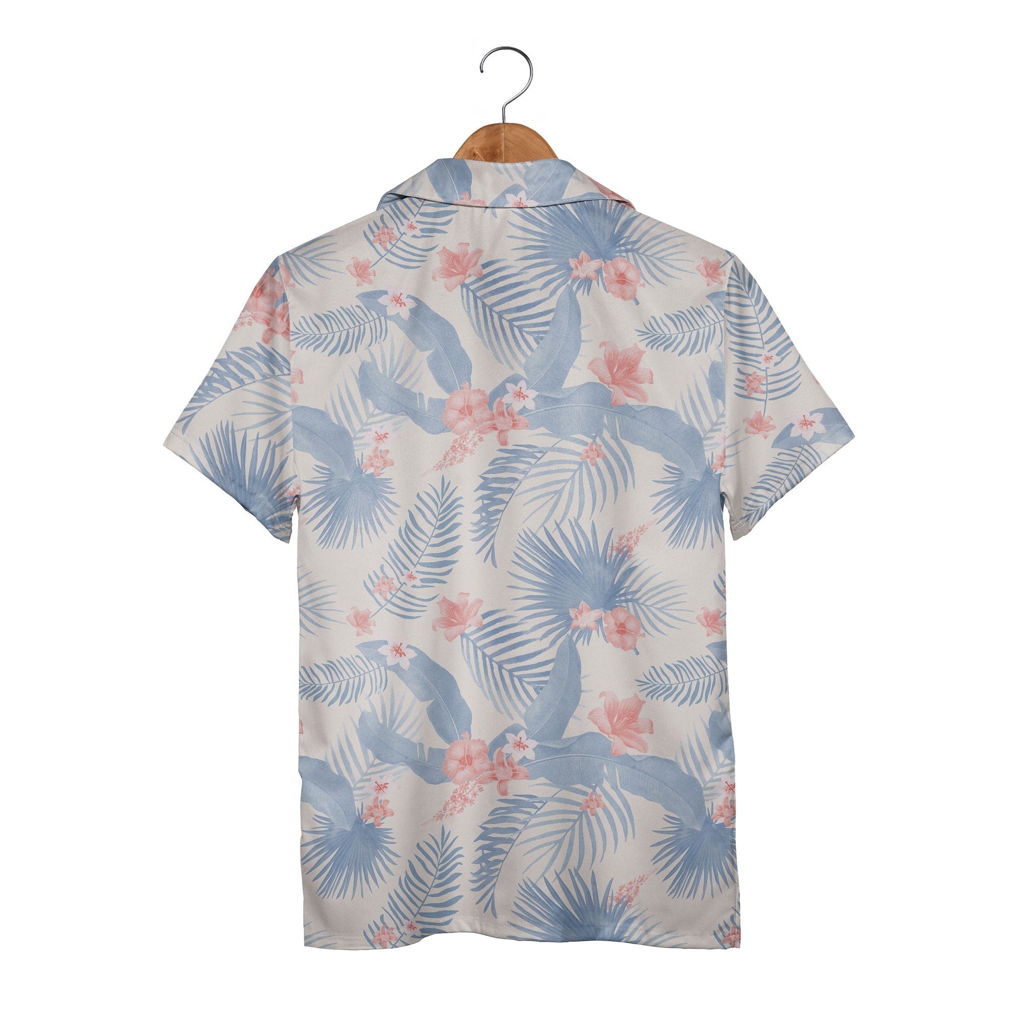 Soft Pastel Hawaiian Shirt with Dusty Blue Palms and Coral Florals