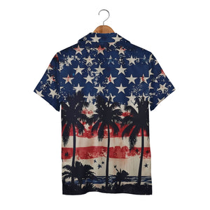 Stars & Stripes Tropical Beach Hawaiian Shirt - Palm Trees & Ocean Summer Party Shirt
