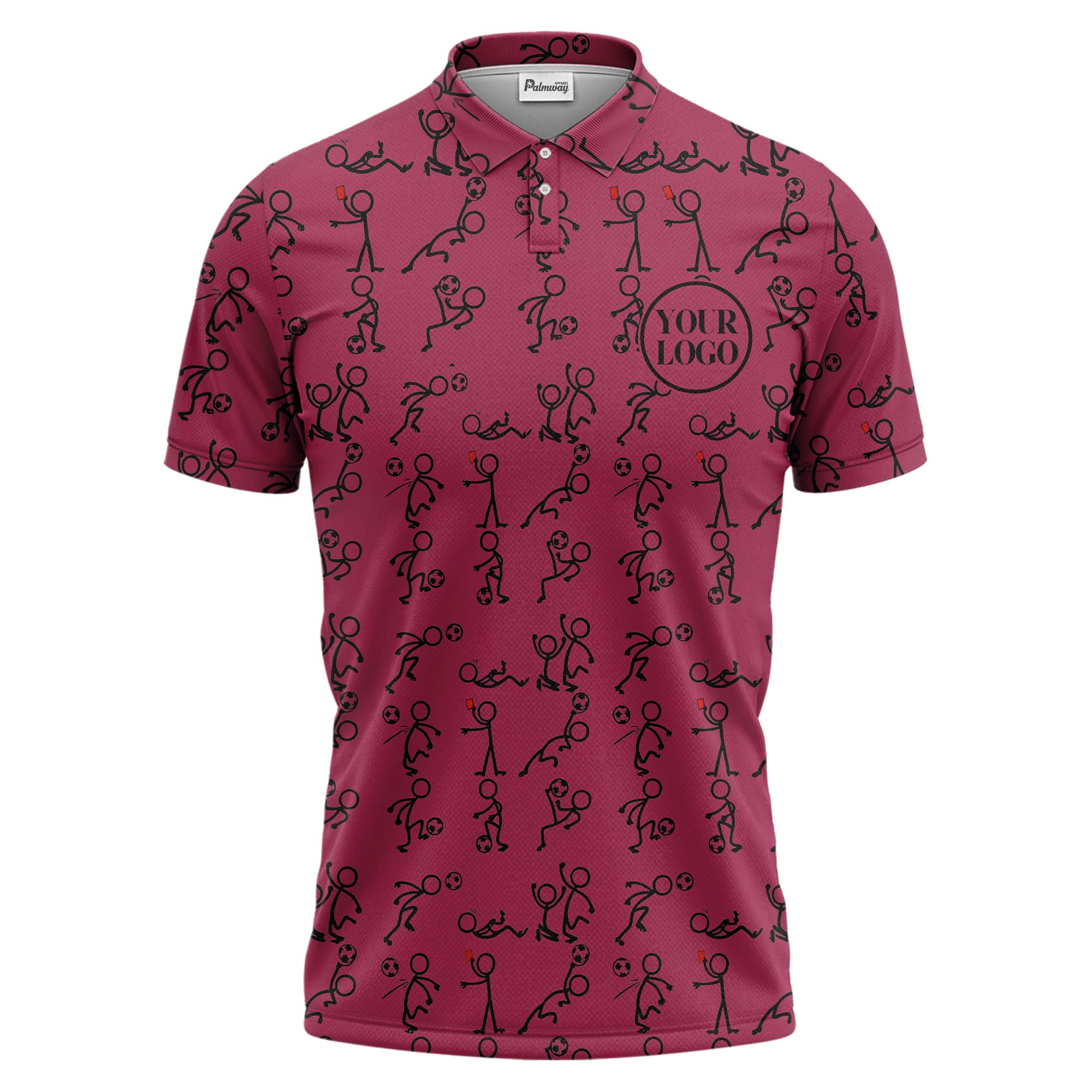 stick figure soccer players & balls cartoon polo shirt for men