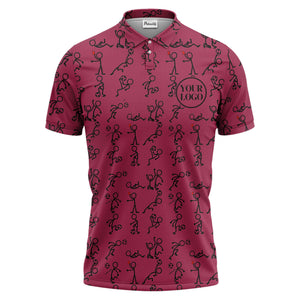 stick figure soccer players & balls cartoon polo shirt for men