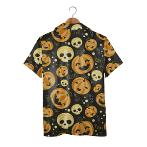 Striped Jack-o-Lantern and Skull Hawaiian Shirt on Charcoal