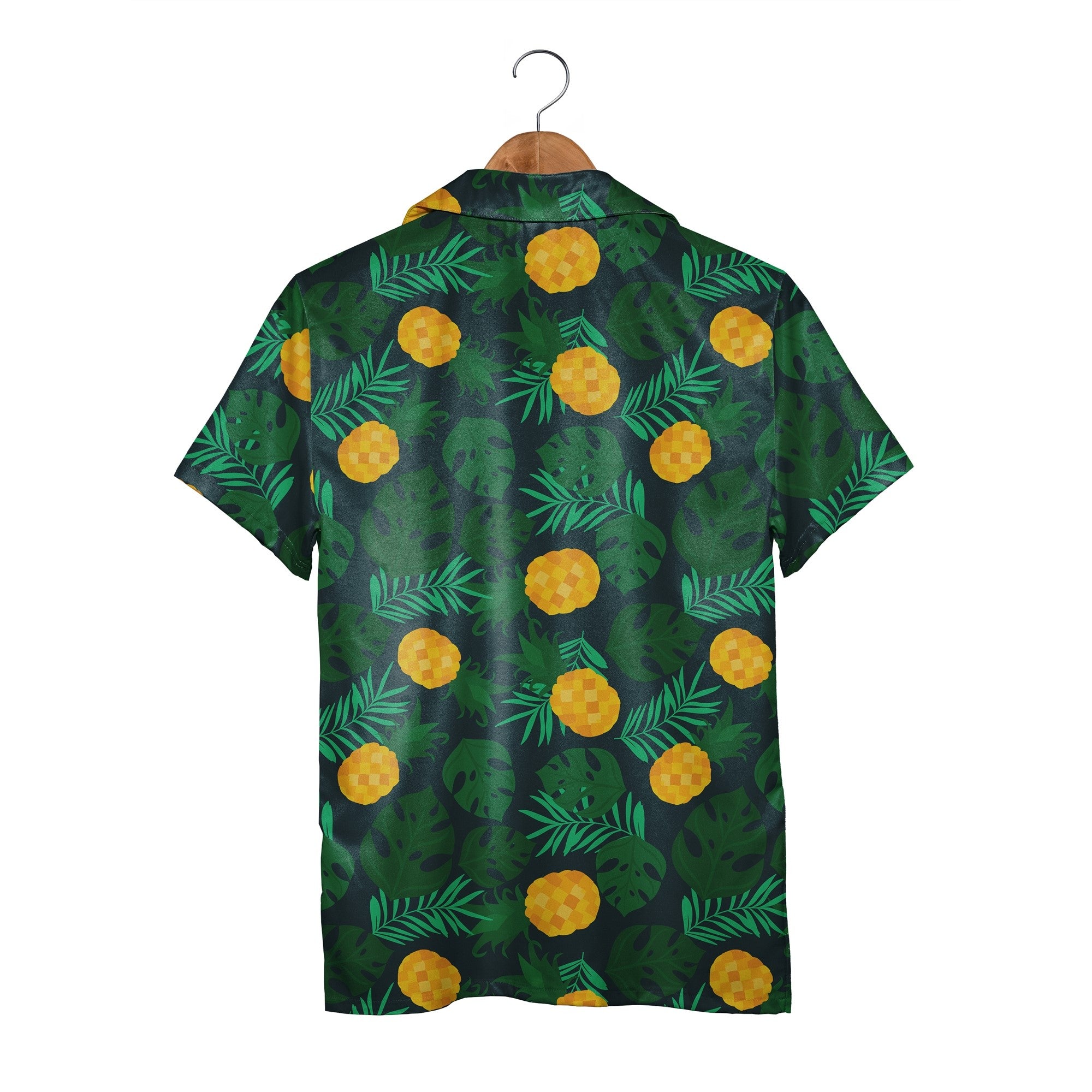 Stylized Pineapple Hawaiian Shirt with Monstera on Dark Teal