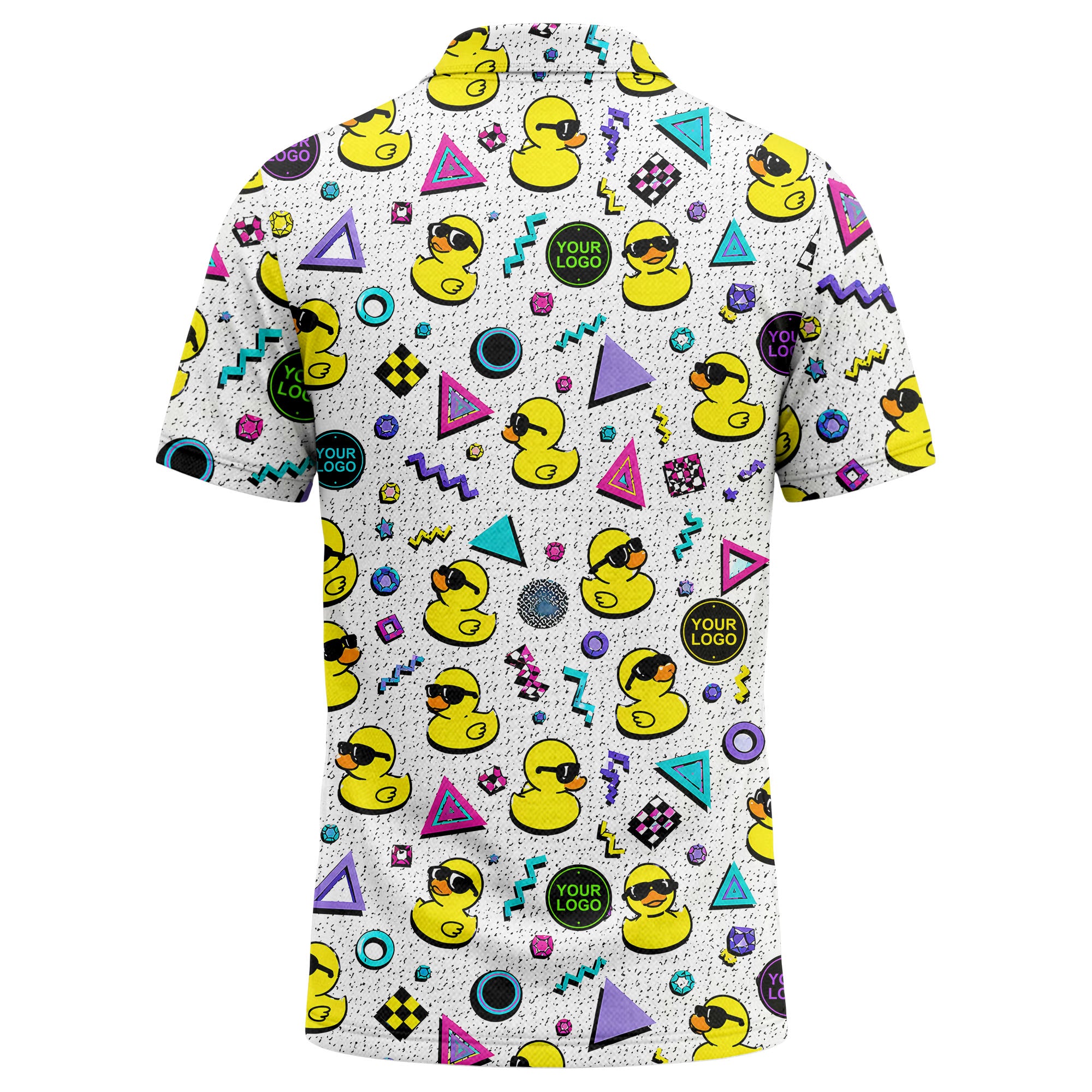 sunglasses rubber duckies & neon geometric shapes polo shirt for men