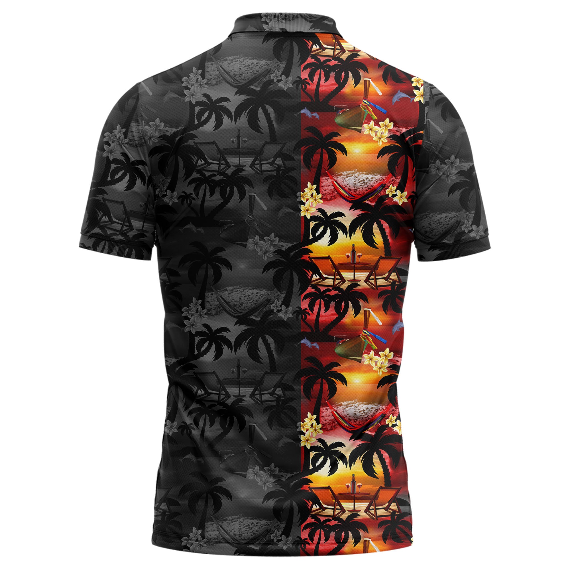sunset palms & dolphin waves tropical resort polo shirt for men