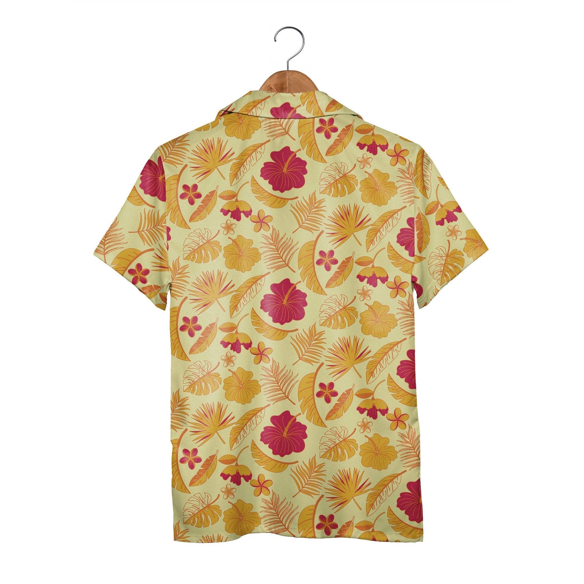 Tangerine Dream Hawaiian Shirt with Fuchsia Plumeria Blossoms