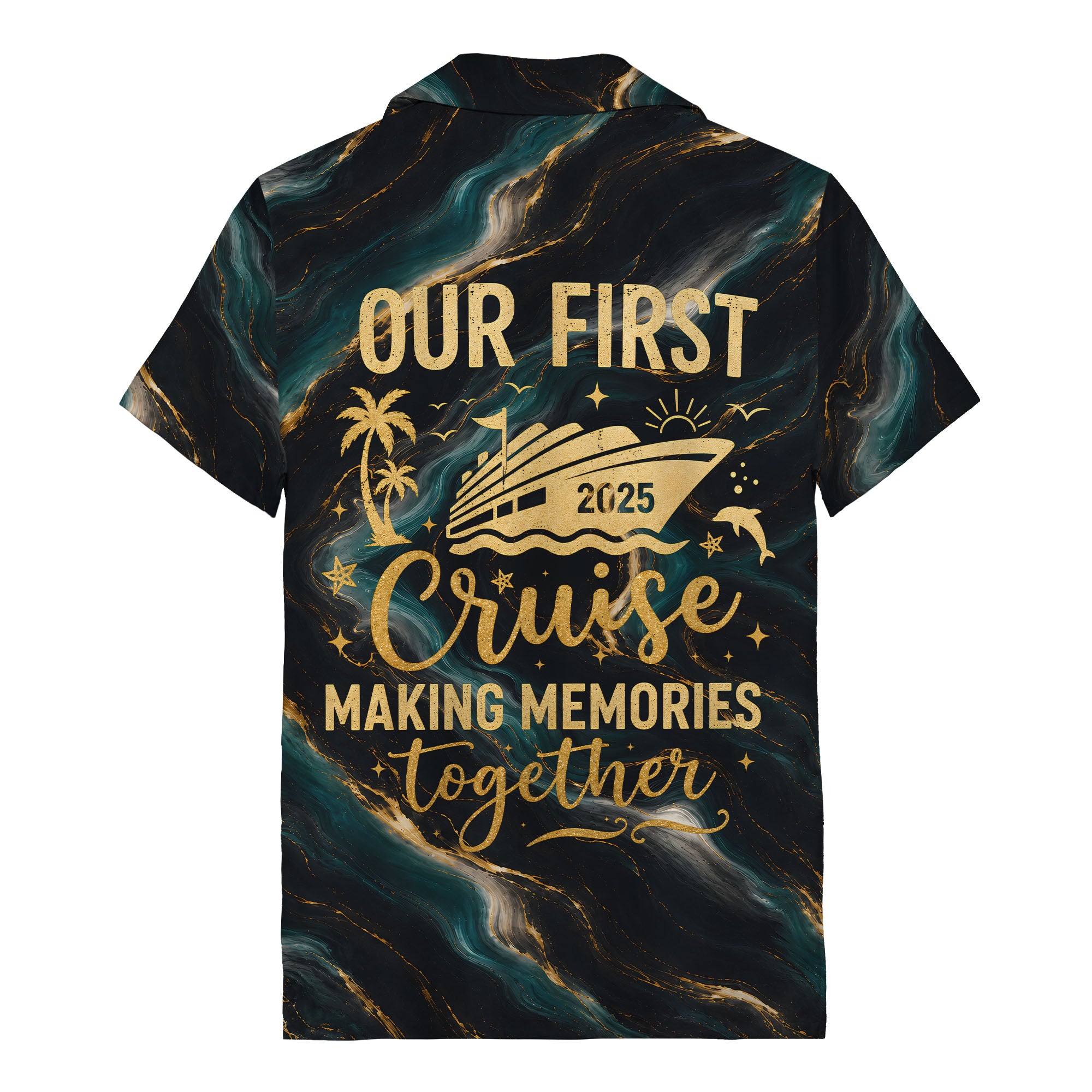 teal gold marble waves luxury yacht abstract hawaiian shirt
