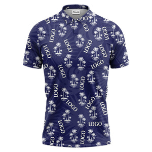 teal tropical island palm trees vacation ready polo shirt for beach days